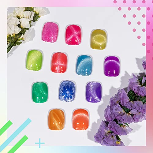 Neon Cat Eye Gel Polish Kit with Glitter & Magnetic Stick - 12 Colors for Nail Art
