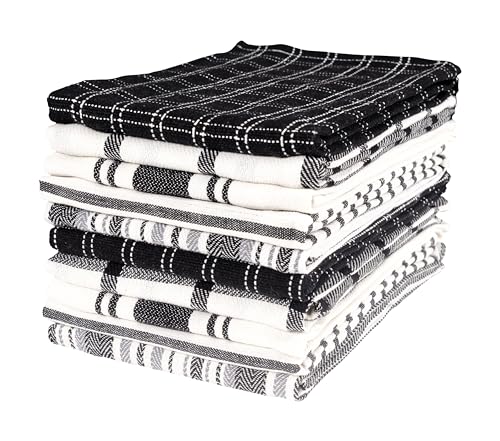 Assorted Flat Kitchen Towels Set of 10 - Black, 18 x 28 Inches - Kitchen & Dining