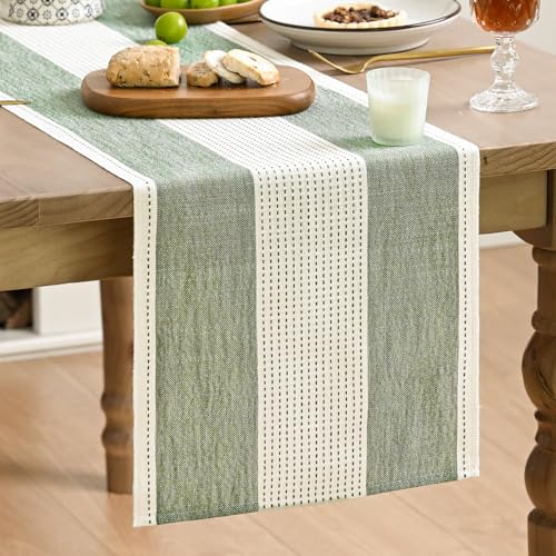 Sage Green Farmhouse Table Runner 13x90 Inch Rustic Kitchen Decor for Dining & Weddings