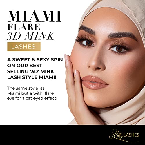 Lilly Lashes Miami Flare 3D Mink False Eyelashes - Wispy, Reusable, Fluffy Strip Lashes