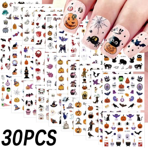 Halloween Nail Stickers Set - Ghost Spider Web Pumpkin Bat 30 Sheets - Variation of THIS listing: Halloween a
