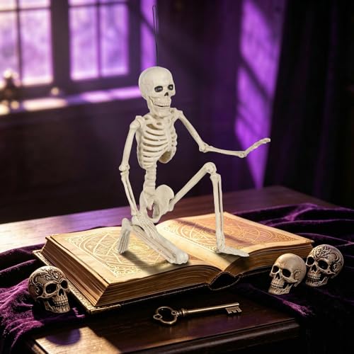 Halloween Skeleton Decorations - 16 Inch Full Body Posable Skeletons, White, 6-Pack