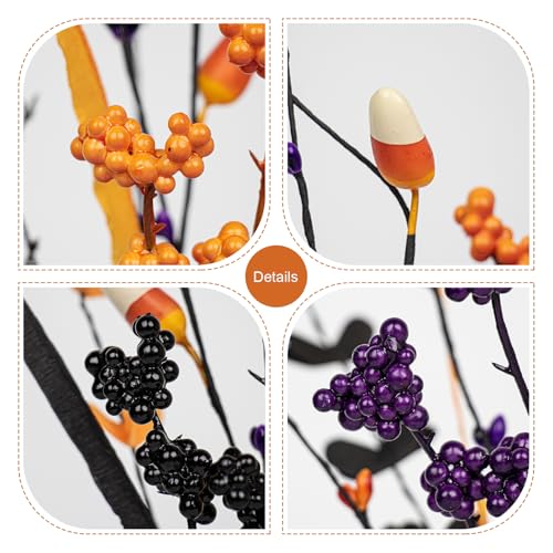 Halloween Floral Picks with Candy and Berries - Purple, Orange, Black - 6 Pack