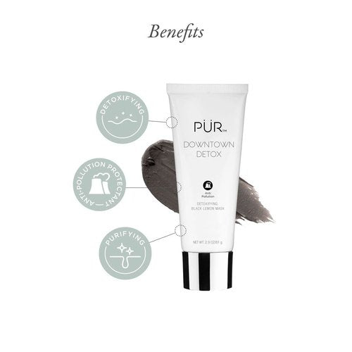 PÜR MINERALS Downtown Detox Black Lemon Face Mask - Detoxify & Soothe Skin with Charcoal & Green Tea Extract