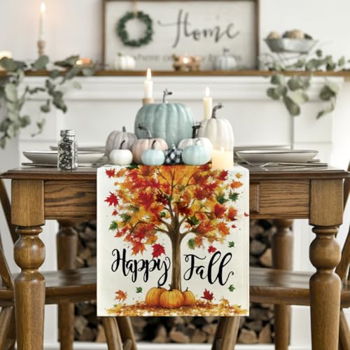 Beige 13x108 Inch Fall Table Runner - Polyester Home Party Decor