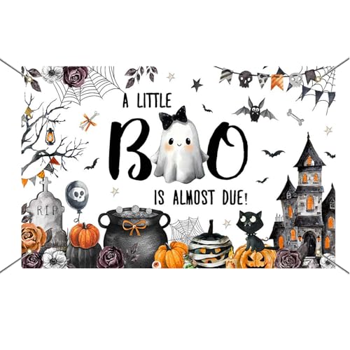 Halloween Baby Shower Backdrop Decorations Boo Baby Shower Decor 70.8x43.3 Inches - Ghost Pumpkin Theme