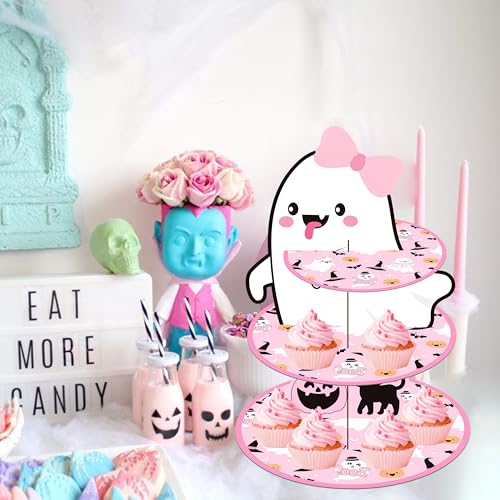 Pink Halloween Cupcake Stand 3-Tier Ghost Cake Tower Party Supplies