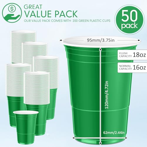 Mimorou Green Disposable Plastic Cups 16 oz Pack of 200 for Weddings & Parties