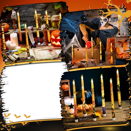 Orange Halloween Flameless Taper Candles Set of 6 - 3D Wick LED Candles