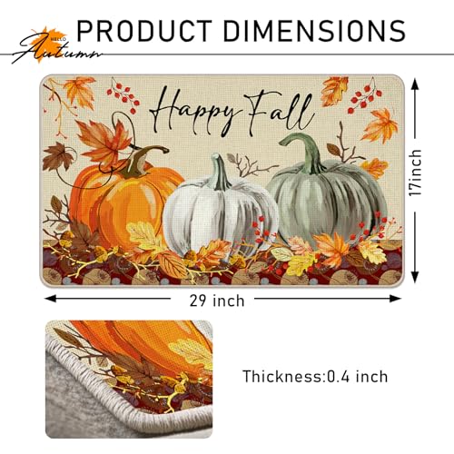 Happy Fall Pumpkin Doormat - Autumn Maple Leaves Front Door Decor