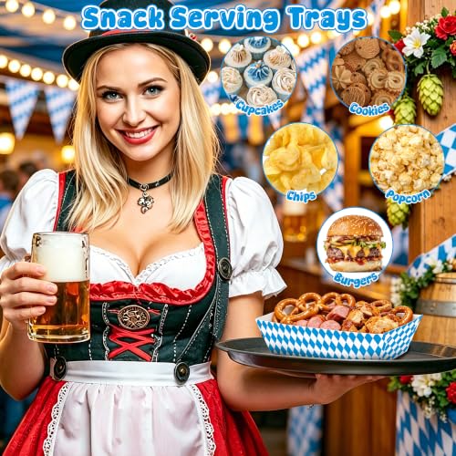 Oktoberfest Paper Food Trays Pack of 100 - Foldable Bavarian Party Supplies