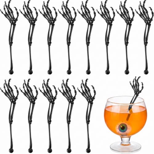 Black Skeleton Cocktail Picks 24 Pcs Halloween Party Swizzle Sticks