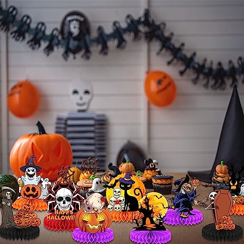 Halloween Honeycomb Centerpieces Black Orange Bloody Set - Table Decor