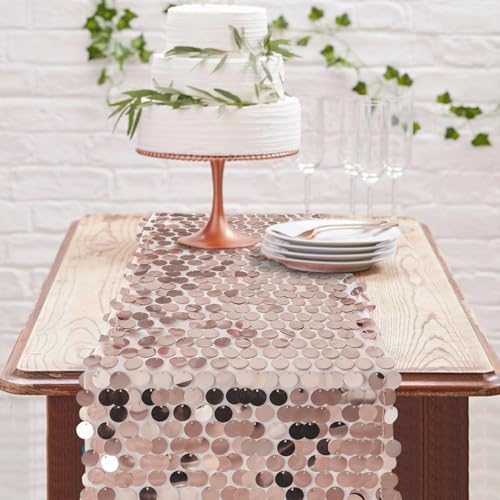Rose Gold Sequin Table Runner Set - 3 Pack 12x108 Inch for Wedding Party Event