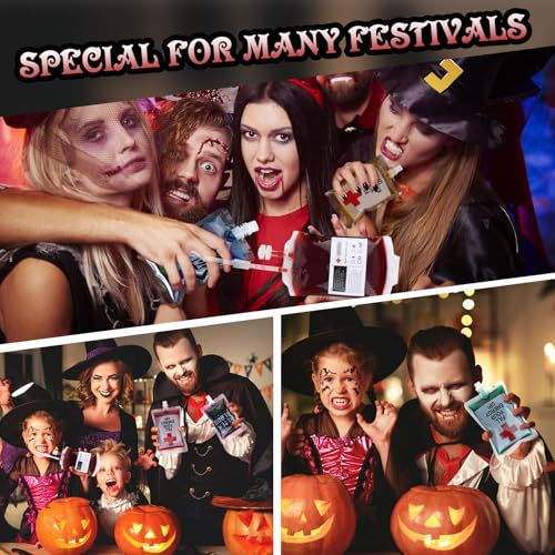 Halloween Blood Bag Drink Set - 50 Reusable 10oz IV Style Party Favors with Syringe & Funnel - Style1