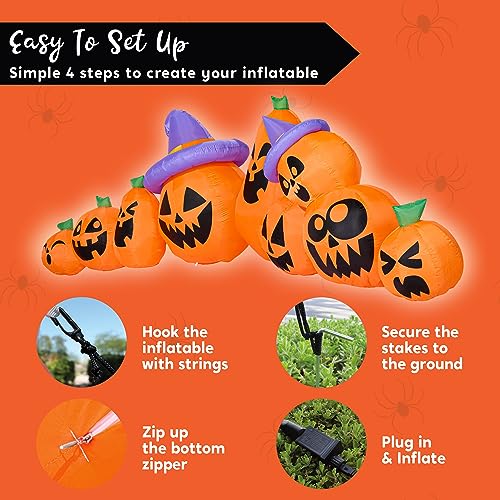 12.5 Ft Halloween Inflatable Pumpkin Yard Decoration with LED Lights and Witch Hats