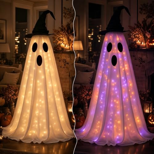 Halloween Ghost Tree Cover with Witch Hat for 6-7 Ft Christmas Trees - Spooky Seasonal Decor