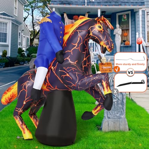 6FT Halloween Headless Horseman Inflatable Decor with LEDs for Outdoor Yard Party