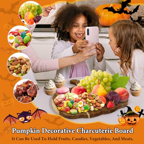 Halloween Pumpkin Wood Cutting Board - Rustic Kitchen Decor & Charcuterie Board