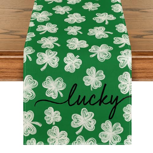 Lucky Clover Table Runner 13x48 Inch - Green Seasonal Kitchen Decor