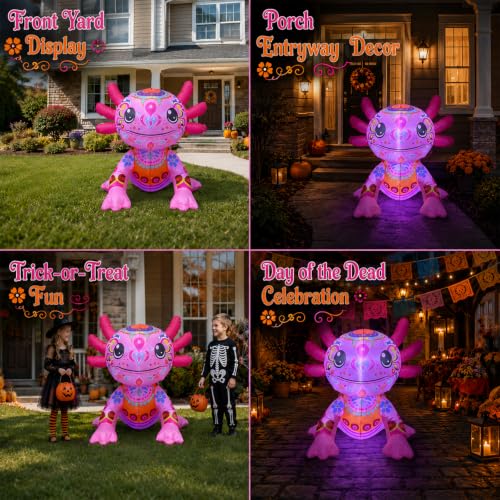 4FT Inflatable Halloween Axolotl Decor with LED Lights for Day of the Dead & Halloween