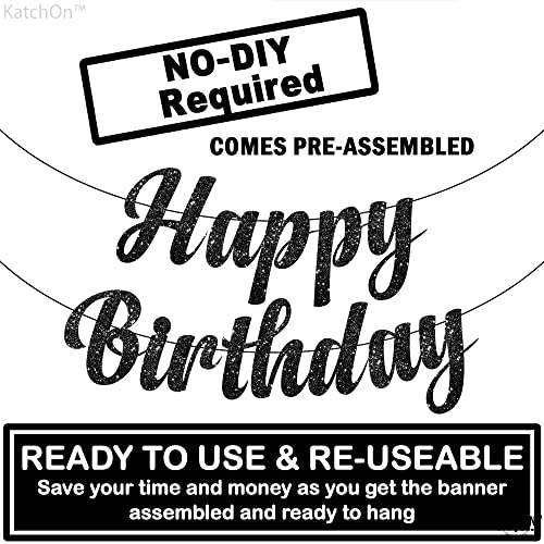 Black Glitter Birthday Banner 10 Feet - Prestrung Celebration Decor