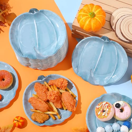 Blue Pumpkin Paper Plates - 100 Pack Fall Thanksgiving Dinnerware