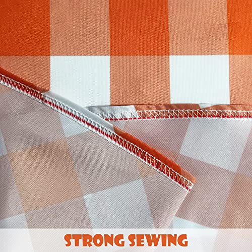 Fall Orange White Buffalo Plaid Tablecloth 60 Inch Round Polyester - Autumn Home Decor