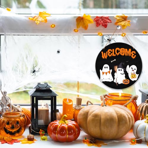 Halloween Front Door Sign - Welcome & Happy Halloween Wooden Decor