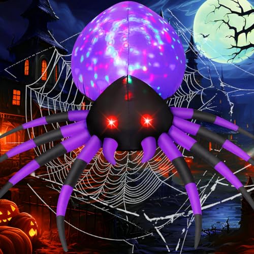 GOOSH 5 FT Purple Halloween Inflatable Spider Outdoor Decoration with Magic Lights