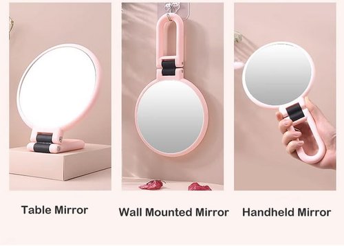 Stianiiie 1X 5X Handheld Mirror with Handle for Travel， Magnifying Mirror, Magnification, Rotation Adjustable Handle, Double Sided Folding, Mirror for Women for Eyes Makeup Travel Table Desk Shaving