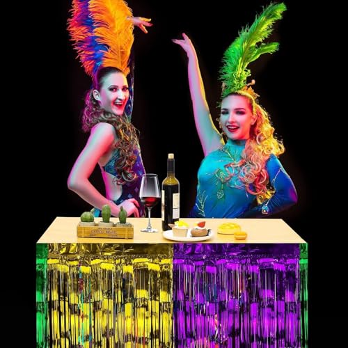 4 Pack Mardi Gras Metallic Foil Fringe Table Skirts - Gold, Green, Purple