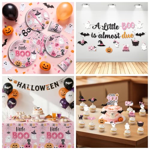 Halloween Baby Girl Shower Decorations Set - Little Boo Themed Party Supplies
