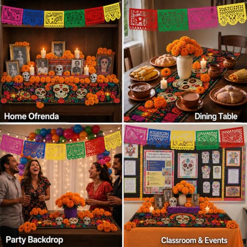 Dia De Los Muertos Decoration Set with Marigolds Banner Tablecloth & Altar Decor