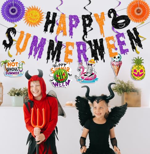 Summer Halloween Banner Set with Hanging Swirls and Paper Decorations
