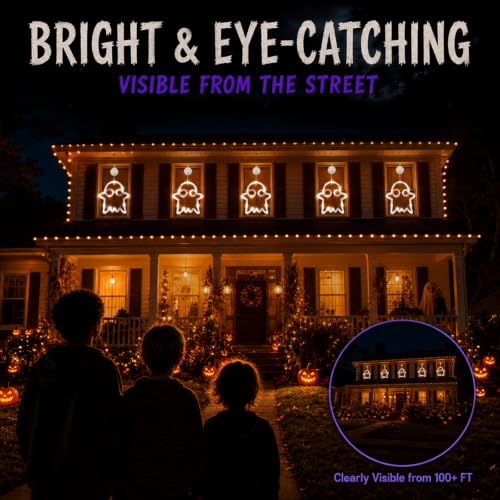 Ghost Halloween Window Lights Set - 5 LED Ghost Silhouettes, Battery Operated, Timer