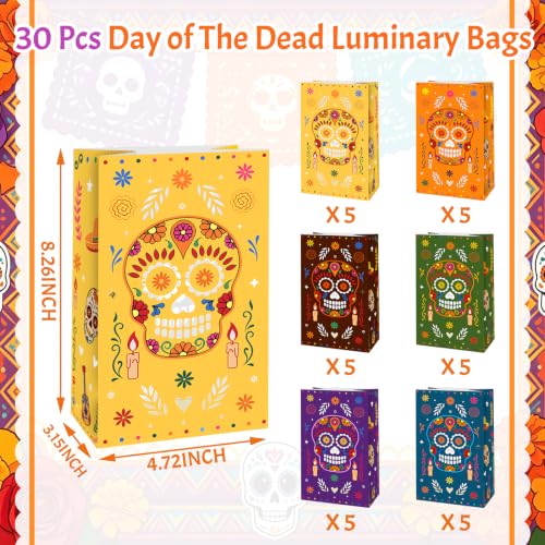 30 Pack Day of the Dead Luminary Bags with Sugar Skull Designs - Fiesta Party Decor