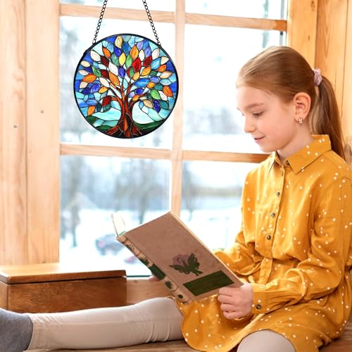 Tree of Life Sun Catcher - Stained Glass Window Hanging, Indoor Wall Decor, 7.9in - Variation of Tree
