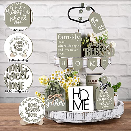 Two Tiered Tray with 11 Wooden Signs Decor - Stylish Style Variation