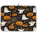 Halloween Dish Drying Mat - 18x24 Inch Pumpkin Ghost Spooky Web Design - Super Absorbent Microfiber Kitchen Counter Mat - Extra Large