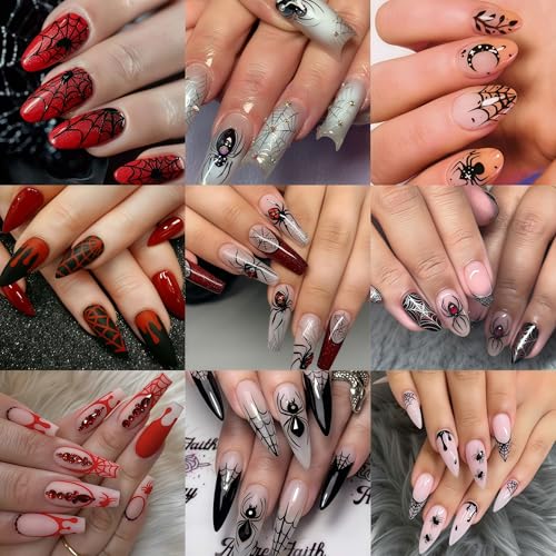 Halloween Nail Art Stickers Diamond Spider Web Decals - Black & White Spider Design - Variation of Spider