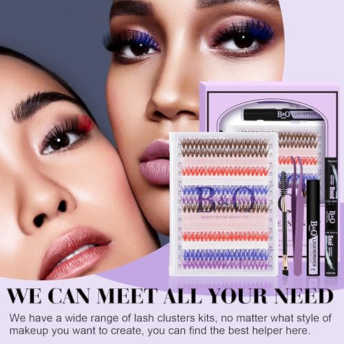 Rainbow Colored False Eyelash Kit - 280PCS DIY Volume Lashes with Glue & Remover - Variation of Colored Light