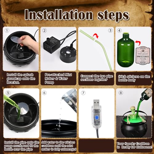 Magic Halloween Cauldron Decor with Floating Potion, Fog & Lights - 1 Pc