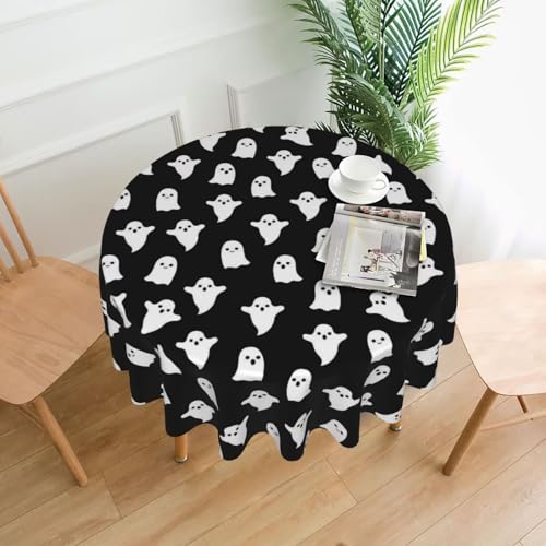 Halloween Round Ghost Tablecloth 70 x 70 Inch Spooky Farmhouse Decor - Black