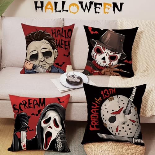 Halloween Horror Movie Characters Decorative Throw Pillow Covers - 18x18 Pack of 4