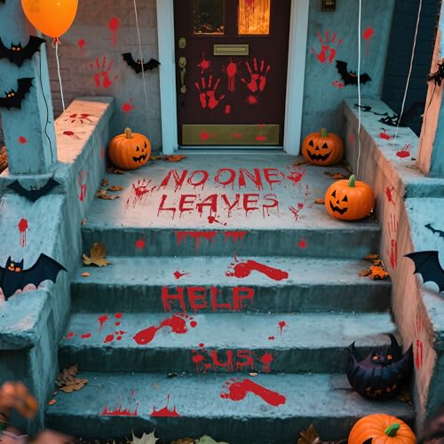 Halloween Bloody Handprint Footprint Floor Stickers - Spooky Wall & Window Decals