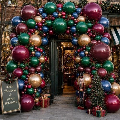 Gothic Balloon Arch Kit - Red, Blue, Green, Gold Double Stuffed Balloons for Parties