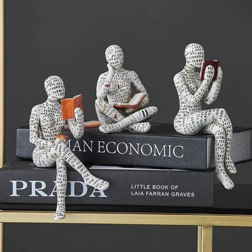 3 Pcs Reading Woman Figurine Set - Modern Abstract Bookworm Decor for Shelf & Desk - Variation 2