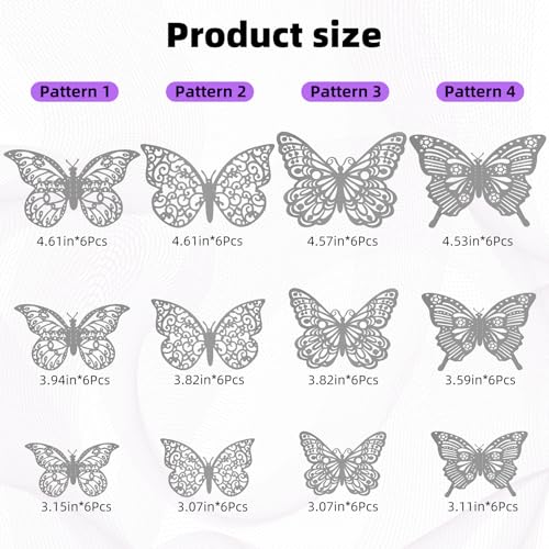 Silver 72Pcs 3D Butterfly Wall Decor Stickers - Removable Room Decorations