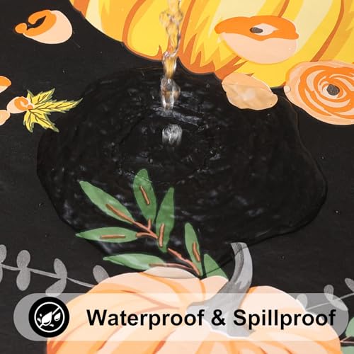 Halloween Fitted Table Cover 8FT Vinyl Tablecloth with Flannel Backing - Black & Yellow